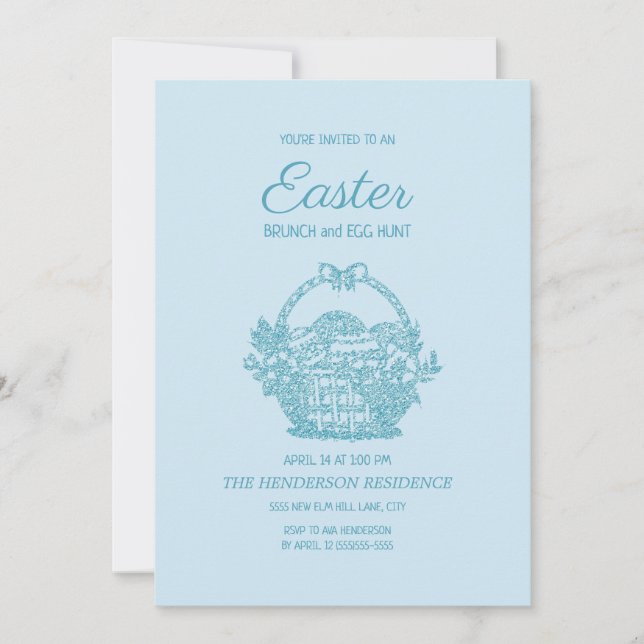 Baby Blue Basket Easter Brunch Egg Hunt Invitation (Front)
