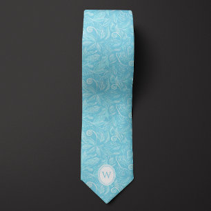 Baby Blue Batik Floral Botanical Neck Tie