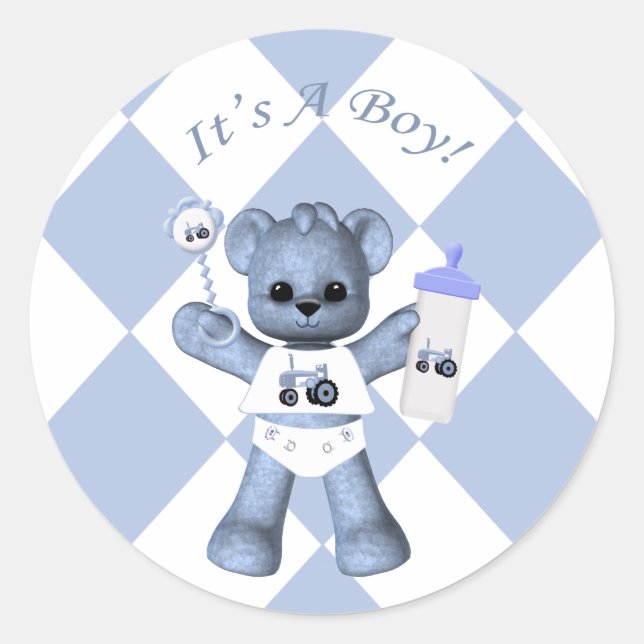 Baby Blue Bear and Blue Tractor Stickers (Front)