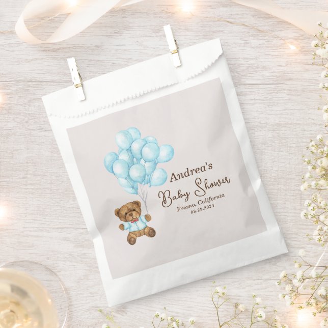 Baby Blue Bear Baby Shower Favor Bags (Clipped)