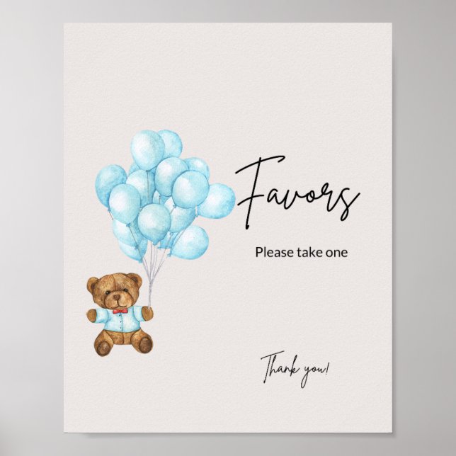 Baby Blue Bear Baby Shower Favors Poster (Front)
