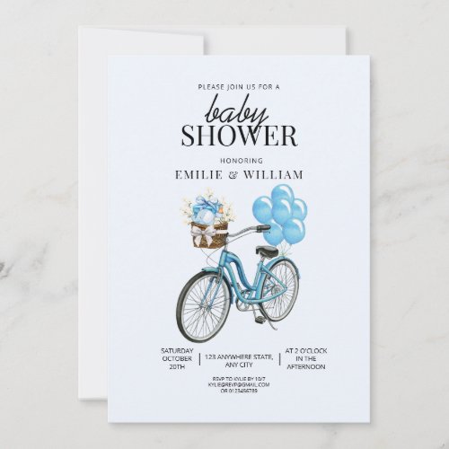 Baby Blue Bike Baby Shower Invitation Its Boy Invitation