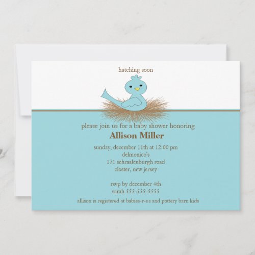 Baby Blue Bird Nest Boy Baby Shower Invitation