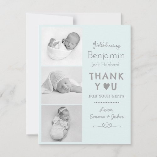 Baby blue birth announcement card with photos