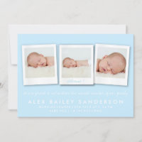 Baby Blue Birth Announcement Triple Photo Card