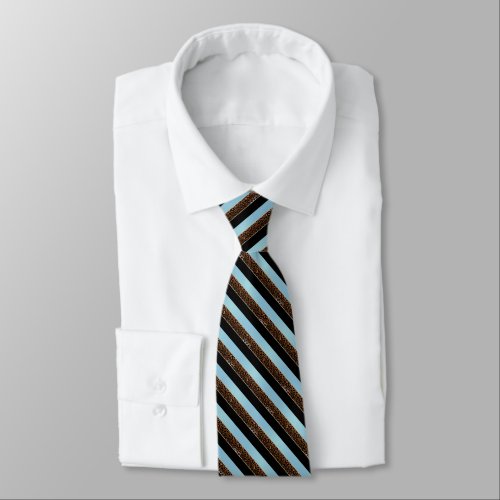 Baby Blue Black and Diagonal Stripe Leopard Print Neck Tie