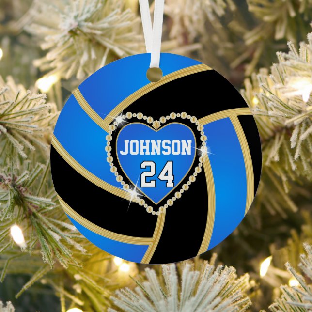 Baby Blue, Black and Gold Volleyball  Metal Ornament (Insitu)