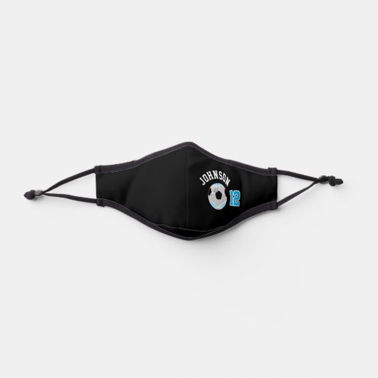 ⭐ Baby Blue, Black and White ⚽ Soccer Ball Premium Face Mask (Front)