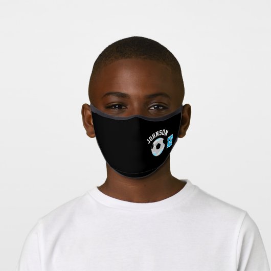 ⭐ Baby Blue, Black and White ⚽ Soccer Ball Premium Face Mask (Worn)