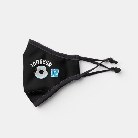 ⭐ Baby Blue, Black and White ⚽ Soccer Ball Premium Face Mask (Left)