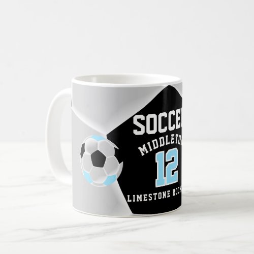 Baby Blue Black and White  Soccer Sport Coffee Mug