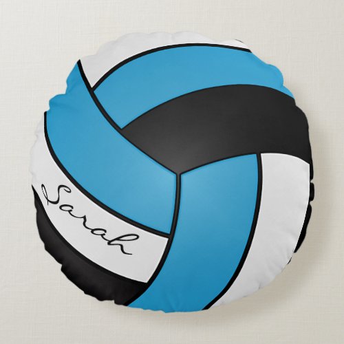 Baby Blue Black and White Volleyball  DIY Name Round Pillow