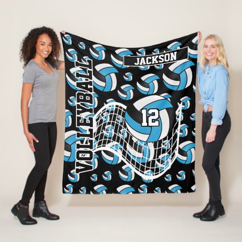 Baby Blue Black and White Volleyball Pattern Fleece Blanket