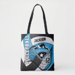Baby Blue, Black and White Volleyball Tote Bag