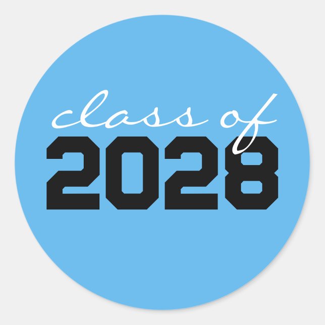 Baby Blue Black Graduation Classic Round Stickers (Matching Envelopes, Return Address Labels & Envelope Seals)