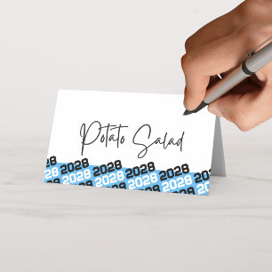 Baby Blue & Black Graduation Year Folding Food or Place Card