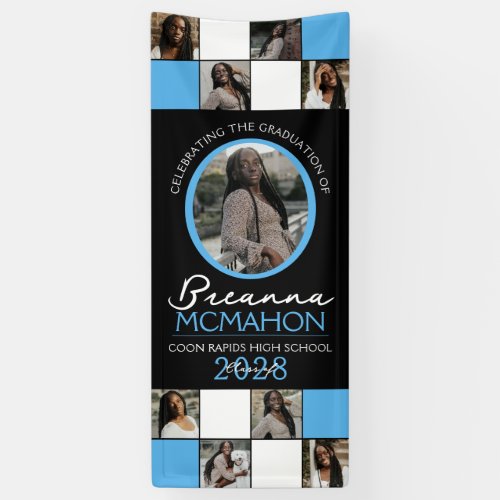 Baby Blue  Black Photo Collage Graduation Vinyl Banner