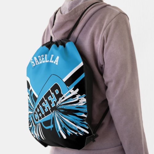 Baby Blue Black  White Cheerleader Drawstring Bag