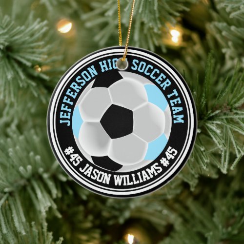 Baby Blue, Black &amp; White Soccer ⚽  Ceramic Ornament