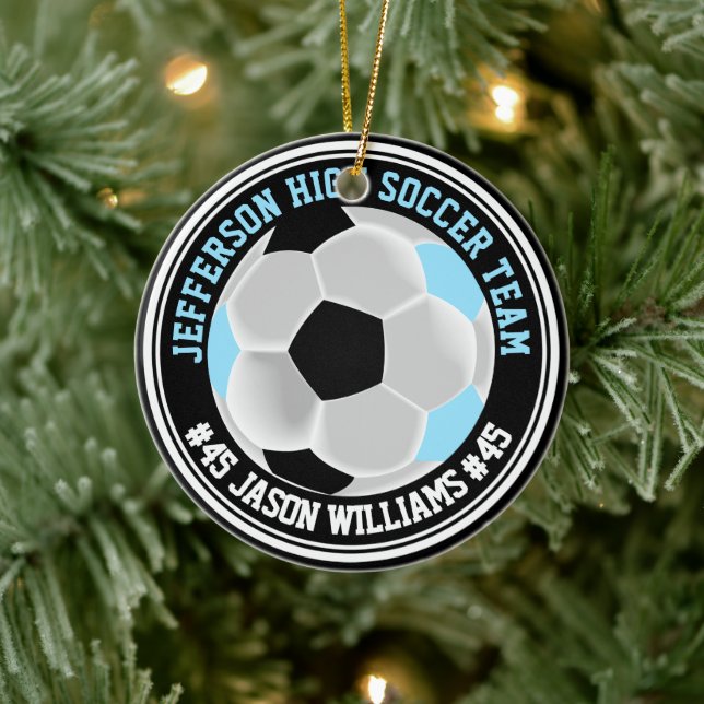 Baby Blue, Black & White Soccer ⚽  Ceramic Ornament (Tree)