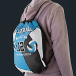 Baby Blue, Black & White Volleyball Sport Drawstring Bag<br><div class="desc">Volleyball Drawstring Bag ready for you to personalize. Lots of colors are available. If you need help with the "number" PLEASE contatc me. Can't find your color... please feel free to contact me. (My Direct Email is Below) ✔Note: Not all template areas need changed. 📌If you need further customization, please...</div>