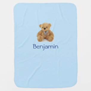 Baby blue blanket with teddy bear