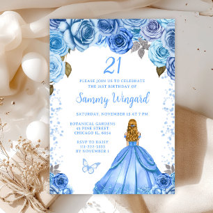 Baby Blue Blonde Hair Princess Birthday Party Invitation