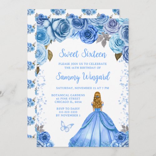 Baby Blue Blonde Hair Princess Sweet Sixteen Invitation