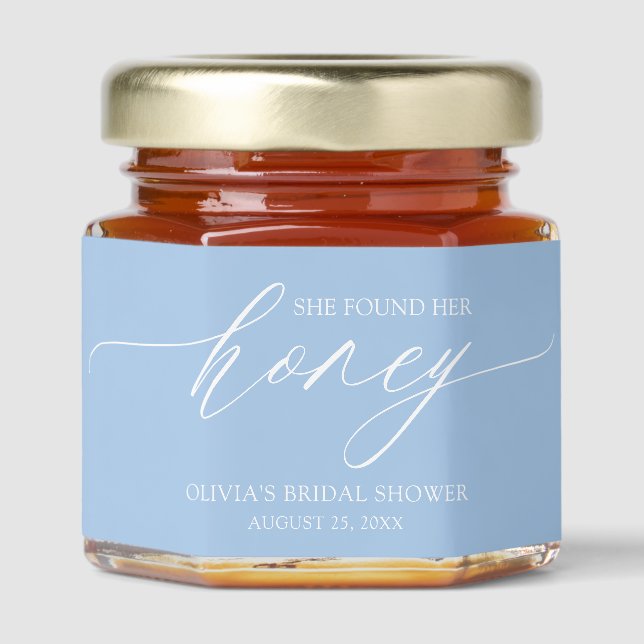 Baby Blue Blue She Found Her Honey Bridal Shower Honey Jar Favors (Front)