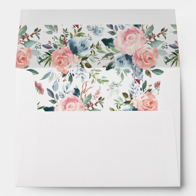 Baby Blue & Blush Pink Rose Floral 2 Envelope (Back (Bottom))