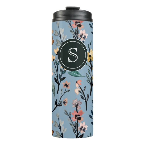 Baby Blue Bohemian Watercolor Floral Custom Thermal Tumbler