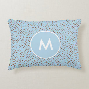 Baby Blue & Boho Terracotta Brown Dots Monogram Accent Pillow