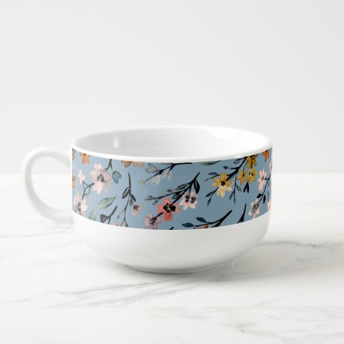 Baby Blue Boho Watercolor Floral Soup Mug