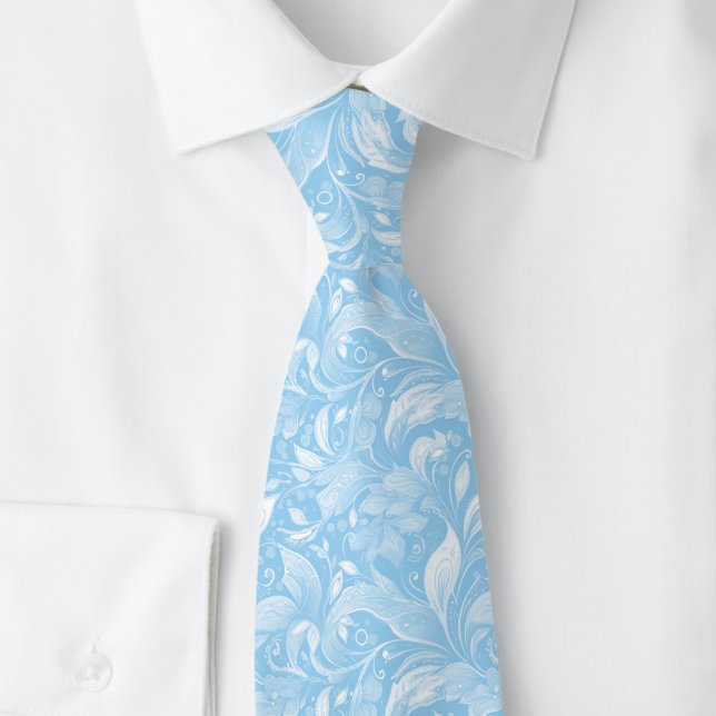 Baby Blue Botanical Batik Neck Tie (Creator Uploaded)