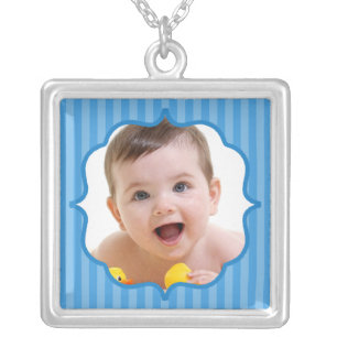 Baby Blue Boutique Striped Baby Photo Silver Plated Necklace