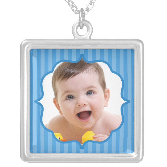Baby Blue Boutique Striped Baby Photo Silver Plated Necklace (Front)