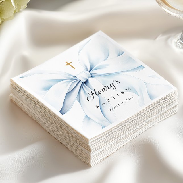 Baby Blue Bow Baptism  Napkins (Creator Uploaded)
