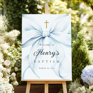 Baby Blue Bow Baptism Welcome Sign