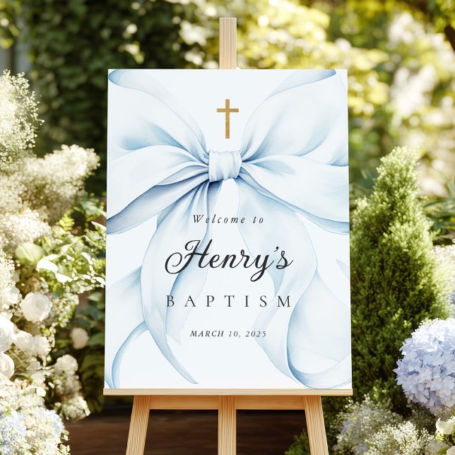 Baby Blue Bow Baptism Welcome Sign (Creator Uploaded)