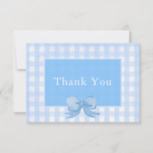 Baby Blue Bow Gingham Thank You Card