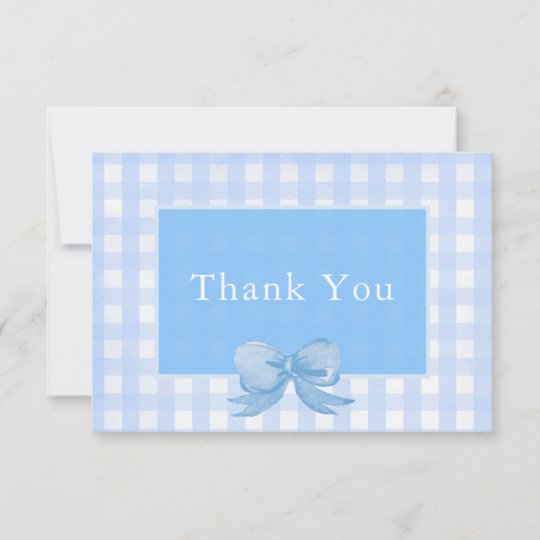 Baby Blue Bow Gingham Thank You Card