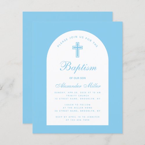 Baby Blue Boy Baptism Arch Budget  Invitation 