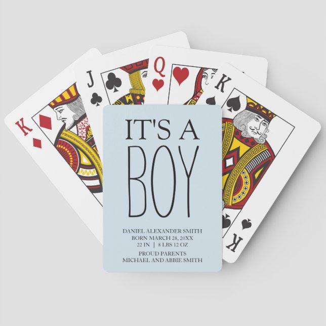 Baby Blue Boy Birth Announcement Poker Cards (Back)