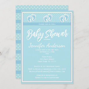 Baby Blue Boy Footprint Baby Shower Invitation
