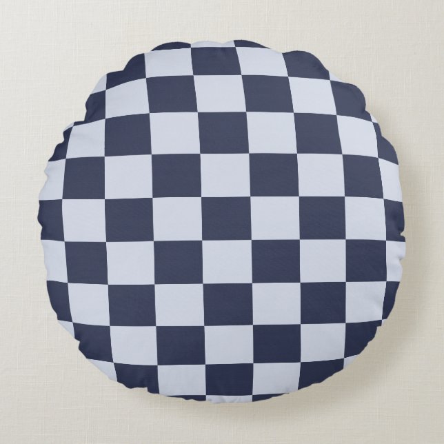 Baby Blue Boy Geometric Square Pattern Quilt Round Pillow (Front)