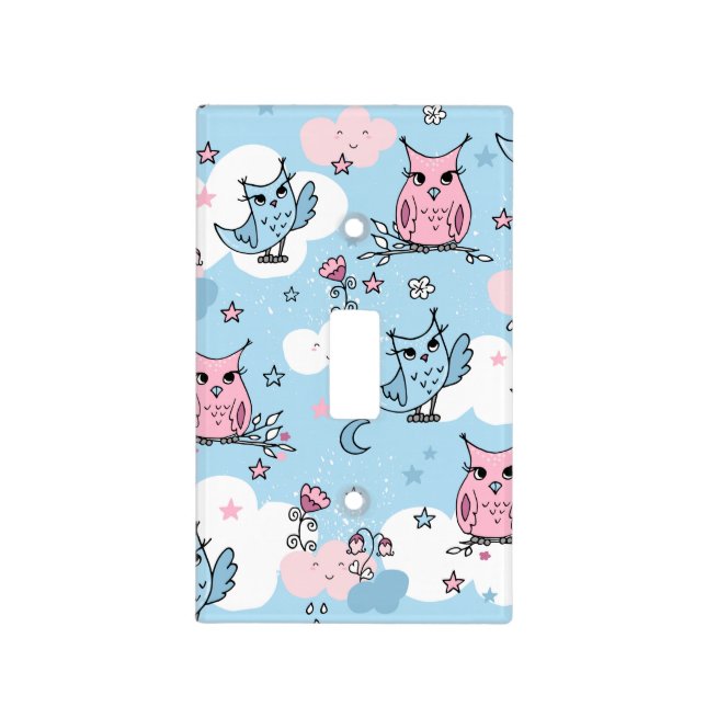 Baby Blue Boy Owls Nursery | Light Switch Cover (Front)