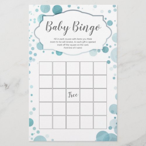Baby Blue Boy Shower Bingo Party Activity Game