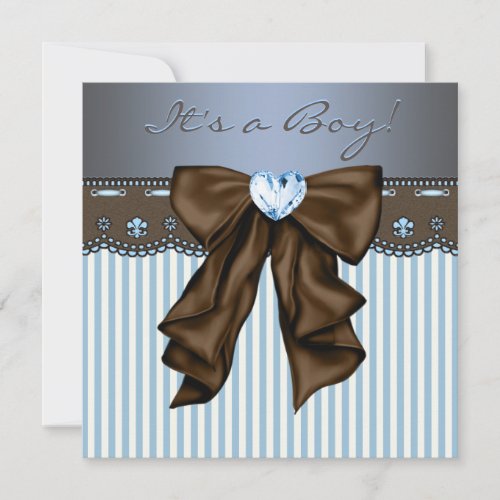 Baby Blue Brown Baby Boy Shower Invitation