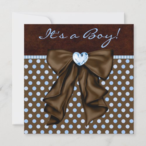 Baby Blue Brown Baby Boy Shower Invitation