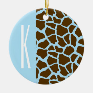 Baby Blue & Brown Giraffe Animal Print Ceramic Ornament